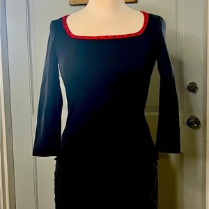 Vintage Betsey Johnson top black stretch waffle material with red trim